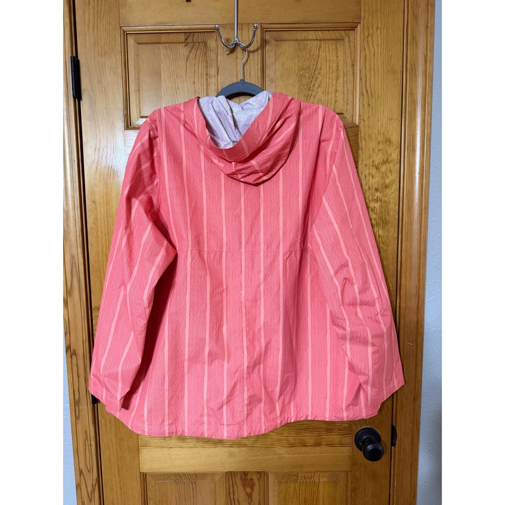 Lands End Women's Coral Pink Striped Hooded Rain Jacket Packable Size XL - Picture 5 of 8